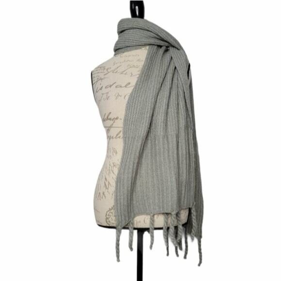 Sonoma Gray Acrylic Blend Ribbed Knit Fringed Scarf One Size - Picture 1 of 5